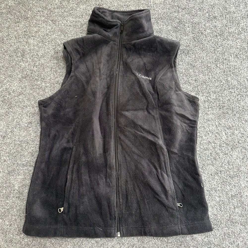 Columbia Vest Womens Size L Black Benton Springs Fleece Full Zip Mock Neck Logo